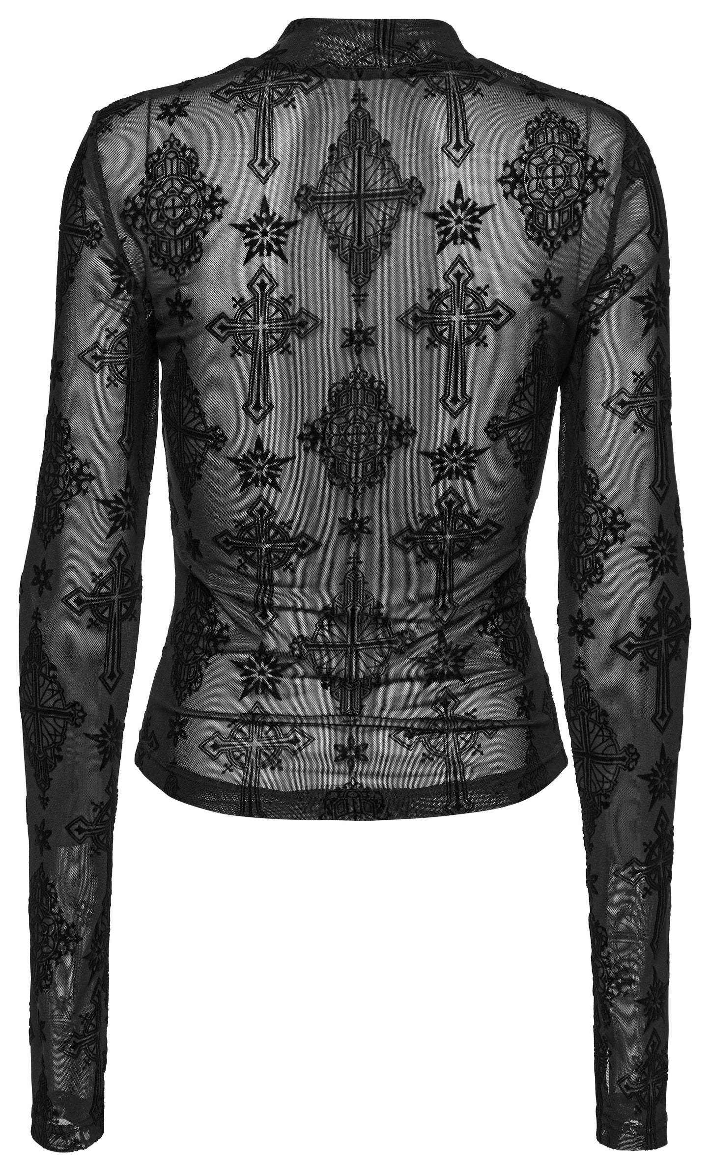 Punk Rave Morrigan Cross-Embroidered Mesh Top