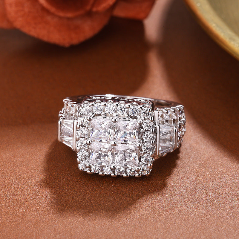 Women's Sterling Silver Bold Imitation Diamond Moissanite Index Finger Ring