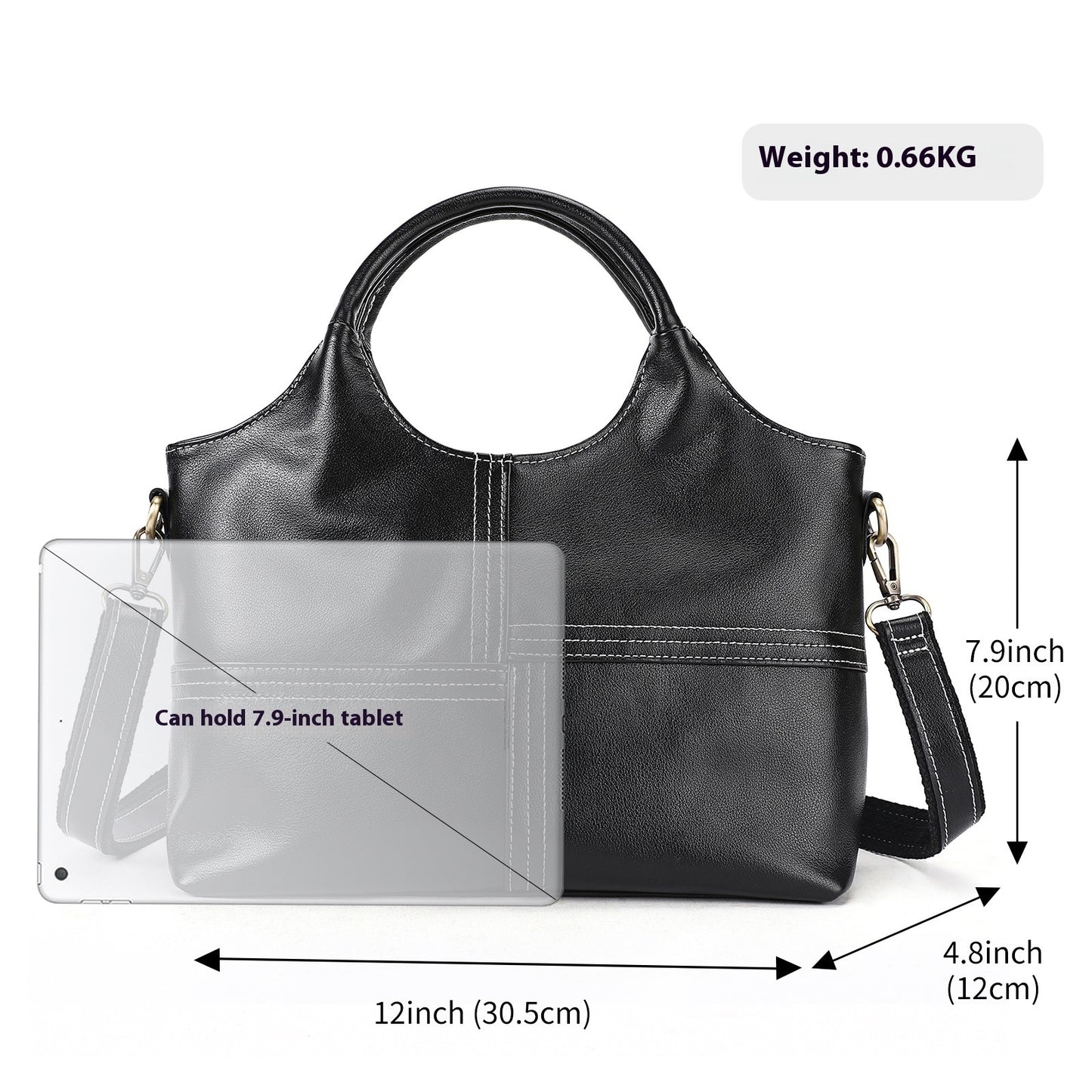 Vireous First Layer Cowhide Handbag, Real Leather Medium-Capacity Crossbody Bag