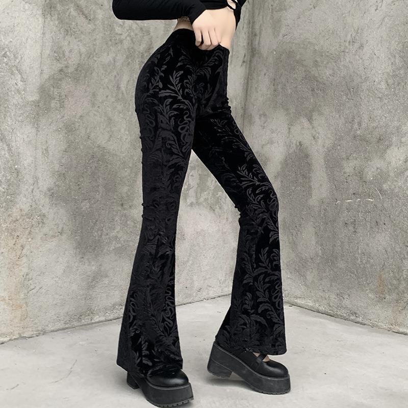 Vireous Women's Black Suede Embossed Casual Trousers