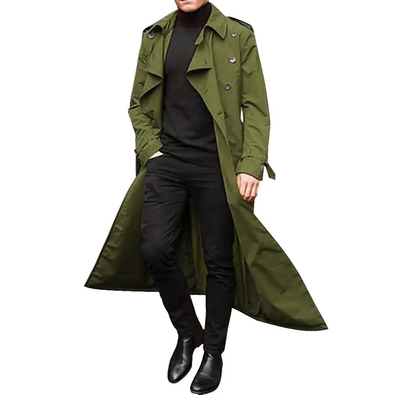 Vireous Men's Orange Extra-Long Trench Coat