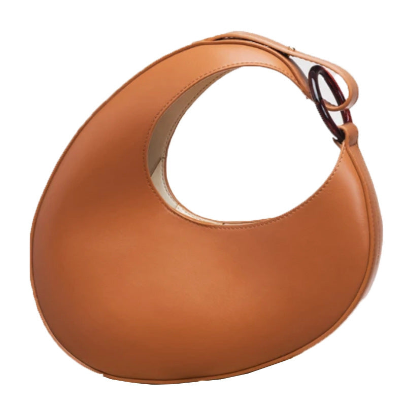 Women's Curved Moon Oval Large Capacity Leather Shoulder Bag