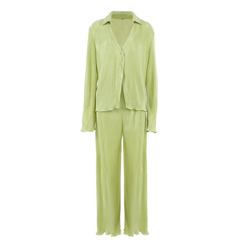Long-Sleeve Woollen Fine RIb Knit Women's Pant Suit