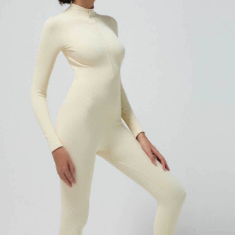 Minimalist Women's Long Sleeve Pants with Zipper Jumpsuit