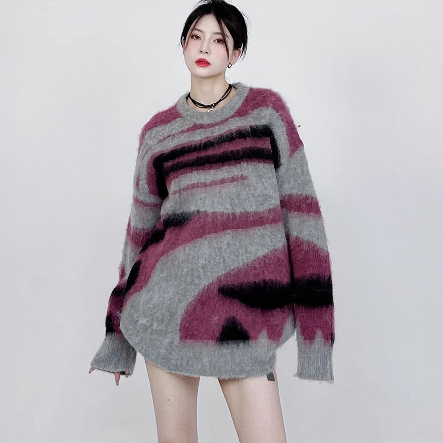 Unisex Retro Contrast Colour Loose Sweater
