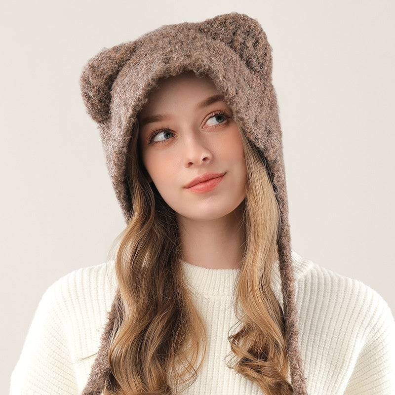 Cute Bear Ears Women's Knitted Hat with Earmuffs