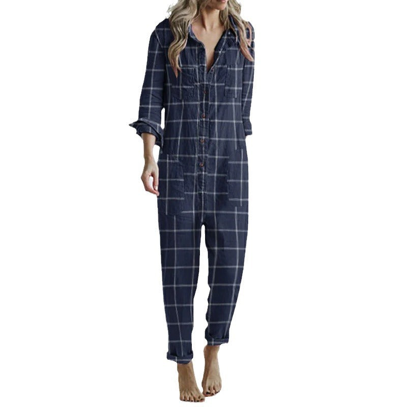 Women's Plaid-Printed Casual Lazy Daily Wear Jumpsuit