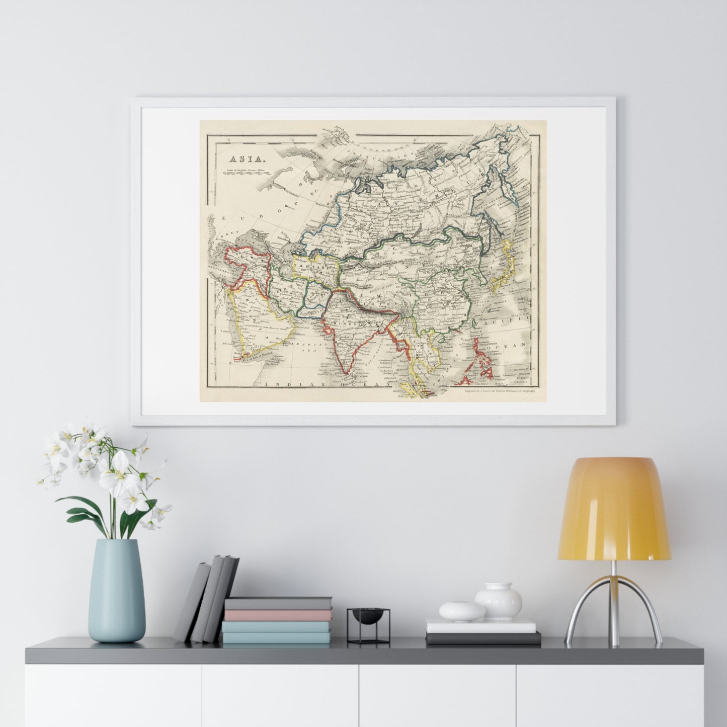 Antique Map of Asia from 'Beeton's Dictionary of Geography' (1868) by Samuel Orchart Beeton, from the Original, Framed Art Print