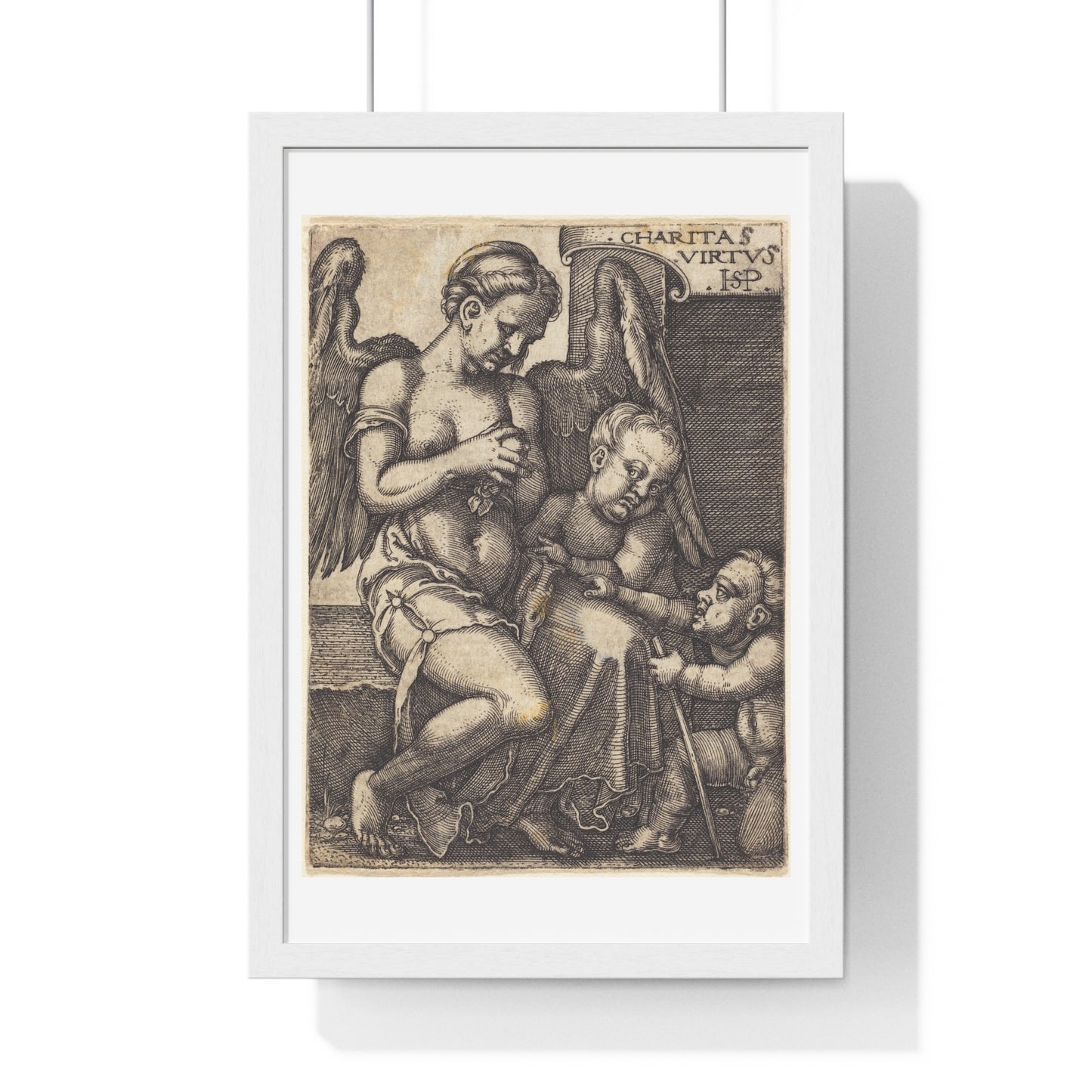Charitas (1539) Engraving by Sebald Beham, from the Original, Framed Art Print