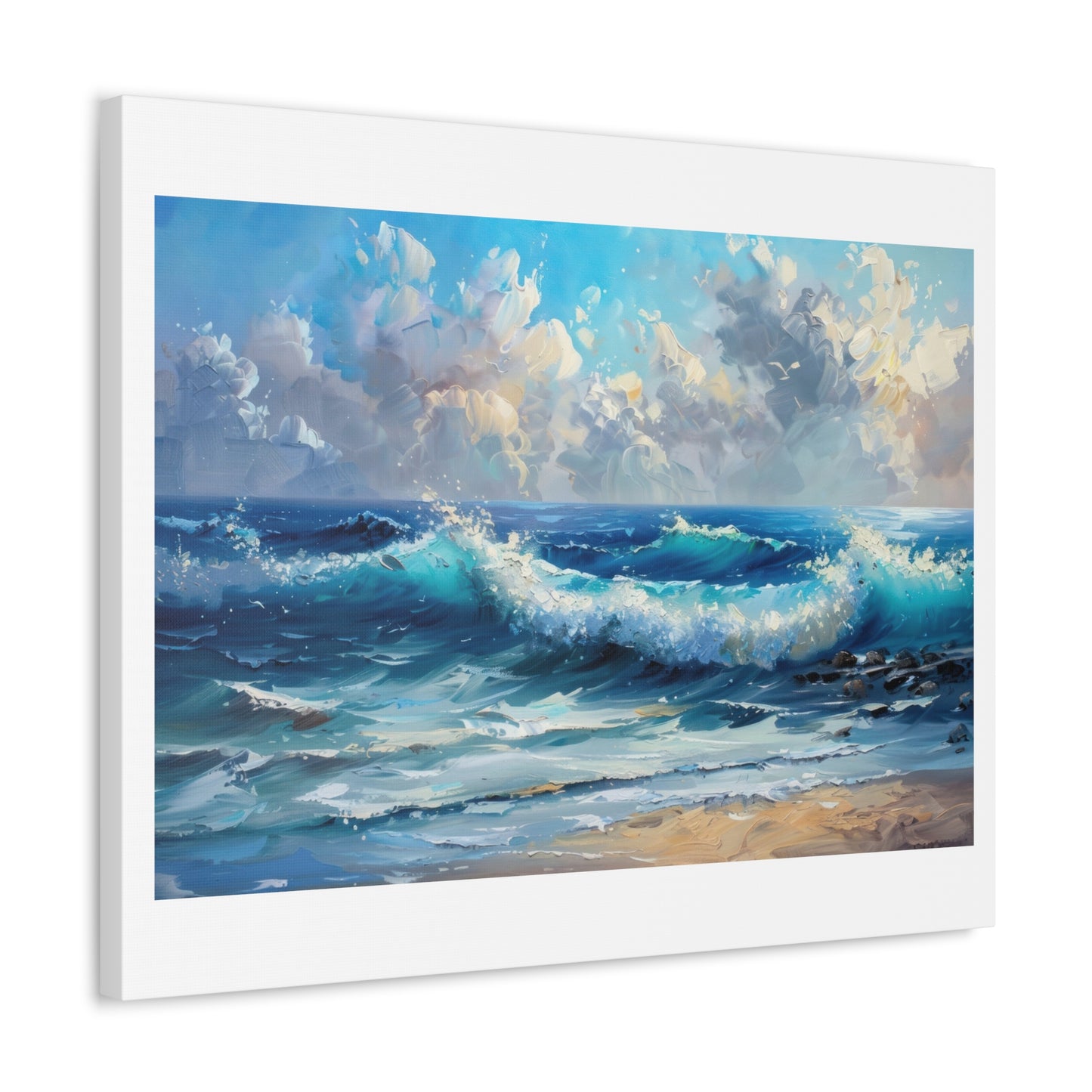 Chinese Style Painting of the Sea, Nature, Ocean 'Designed by AI' Art Print on Canvas