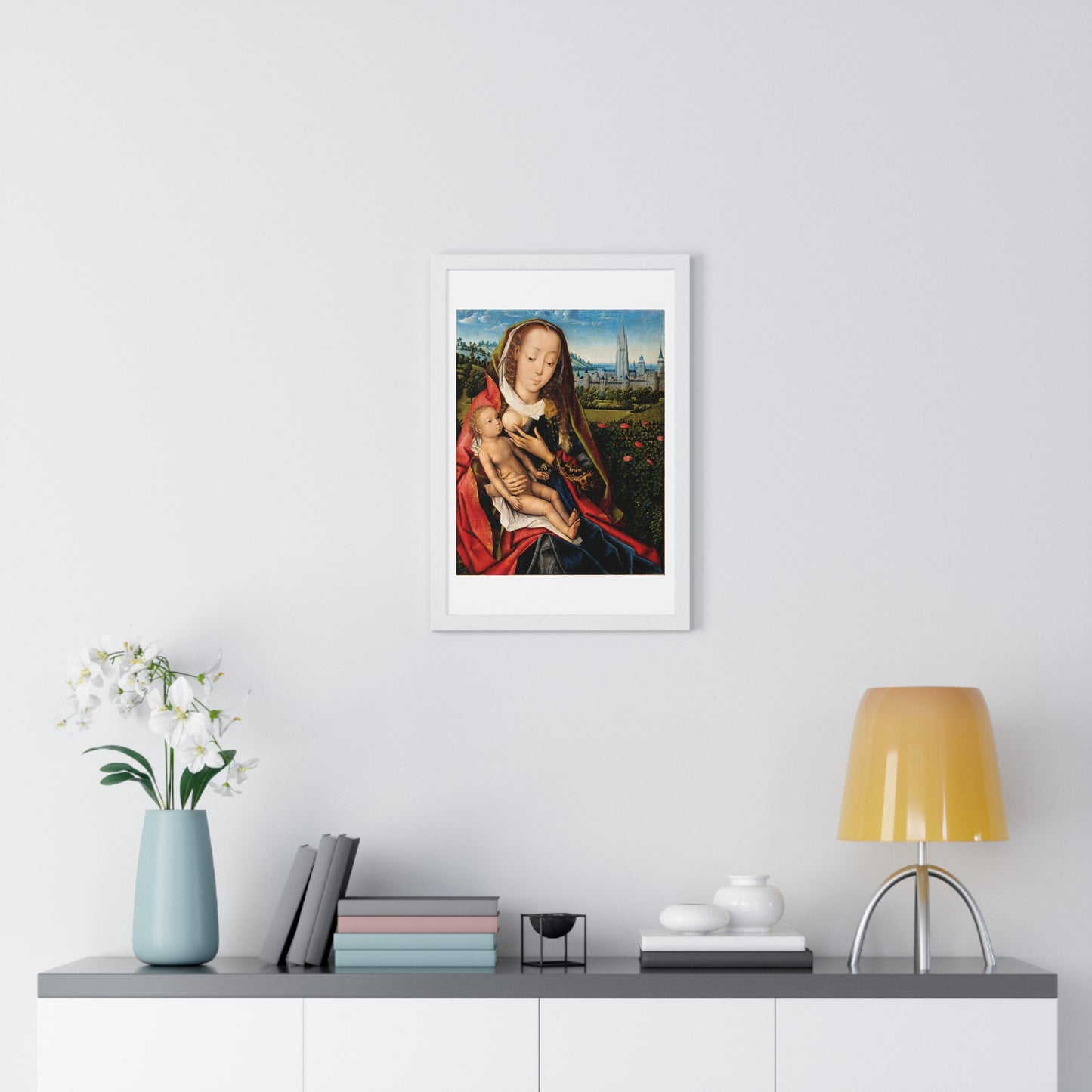 Virgin and Child in a Landscape (1480–90) by Master of the Legend of Saint Lucy, from the Original, Framed Art Print