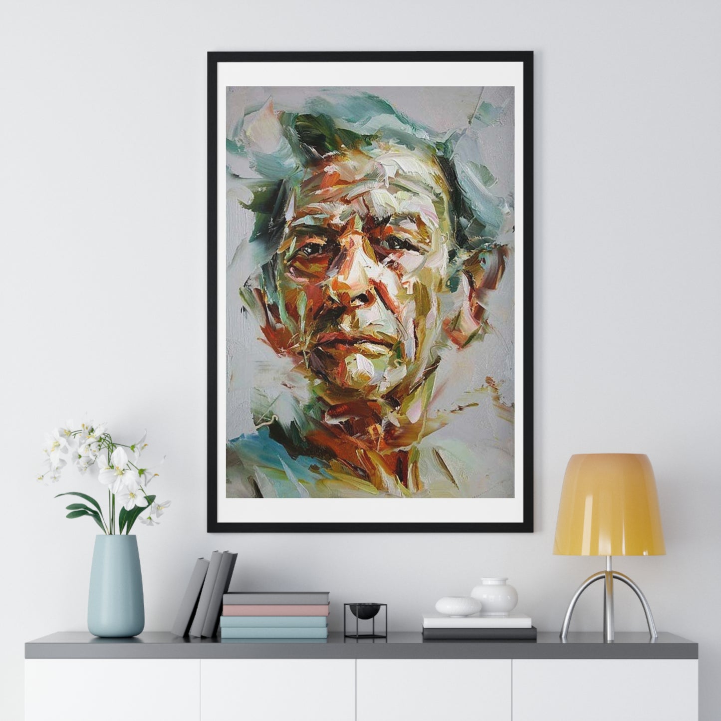 Male Portrait, Impasto Painting Style 'Designed by AI' Framed Art Print