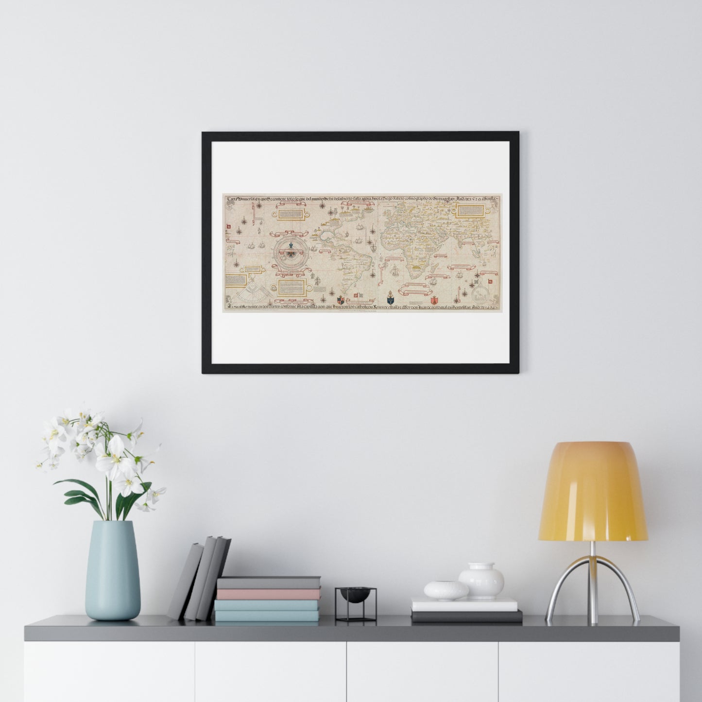 World Map (1527) by Diogo Ribeiro, from the Original, Framed Art Print