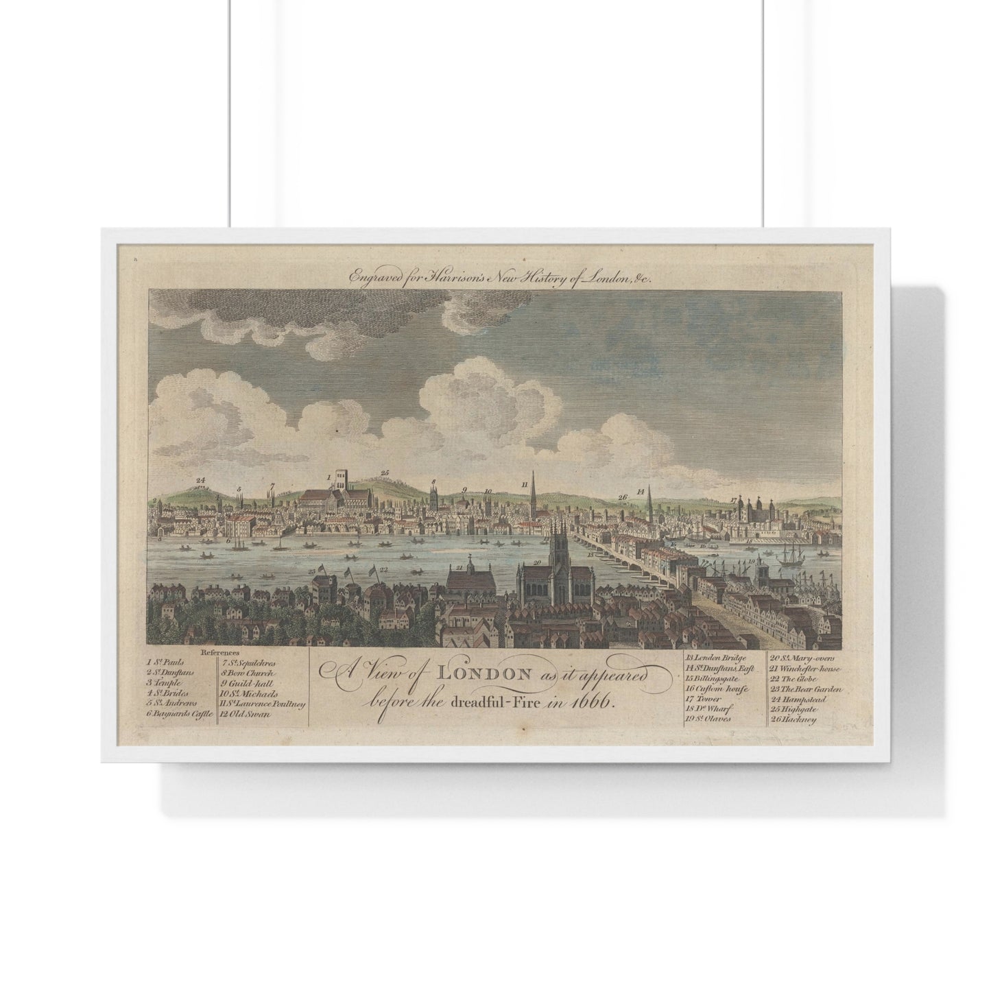 A View of London as it Appeared Before the Dreadful Fire in 1666 (1766) from the Original, Framed Art Print