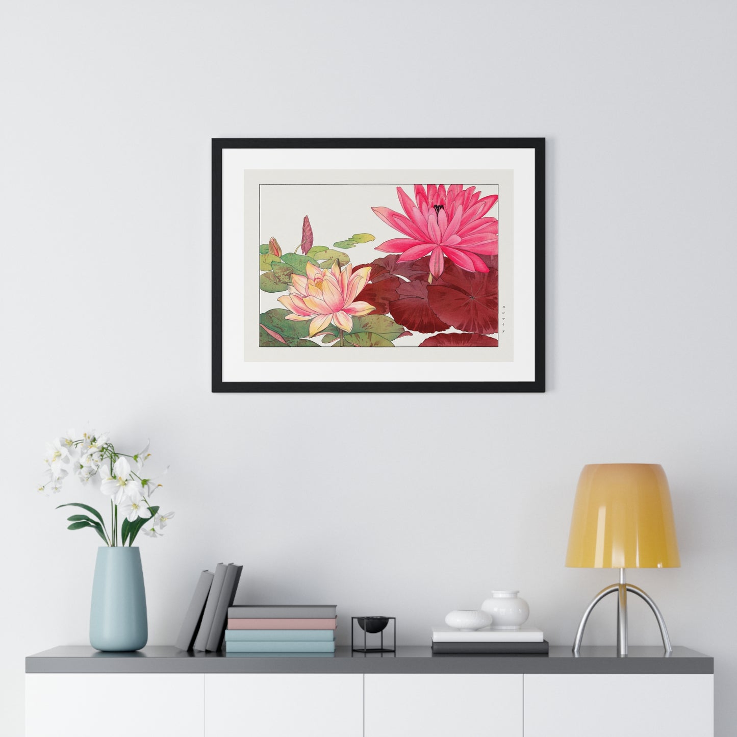 Japanese Woodblock Art, Nymphaea Lotus (1917) by Tanigami Kônan, from the Original, Framed Print