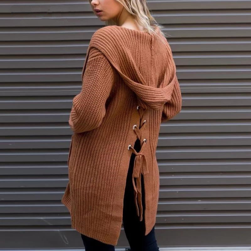 Vireous Women's Adjustable-Size Hooded Fashion Long Cardigan