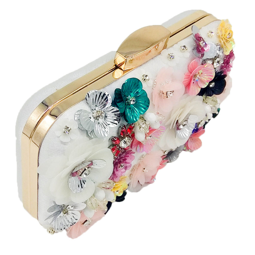 Flower Beaded Banquet Bag, Party Clutch Handbag