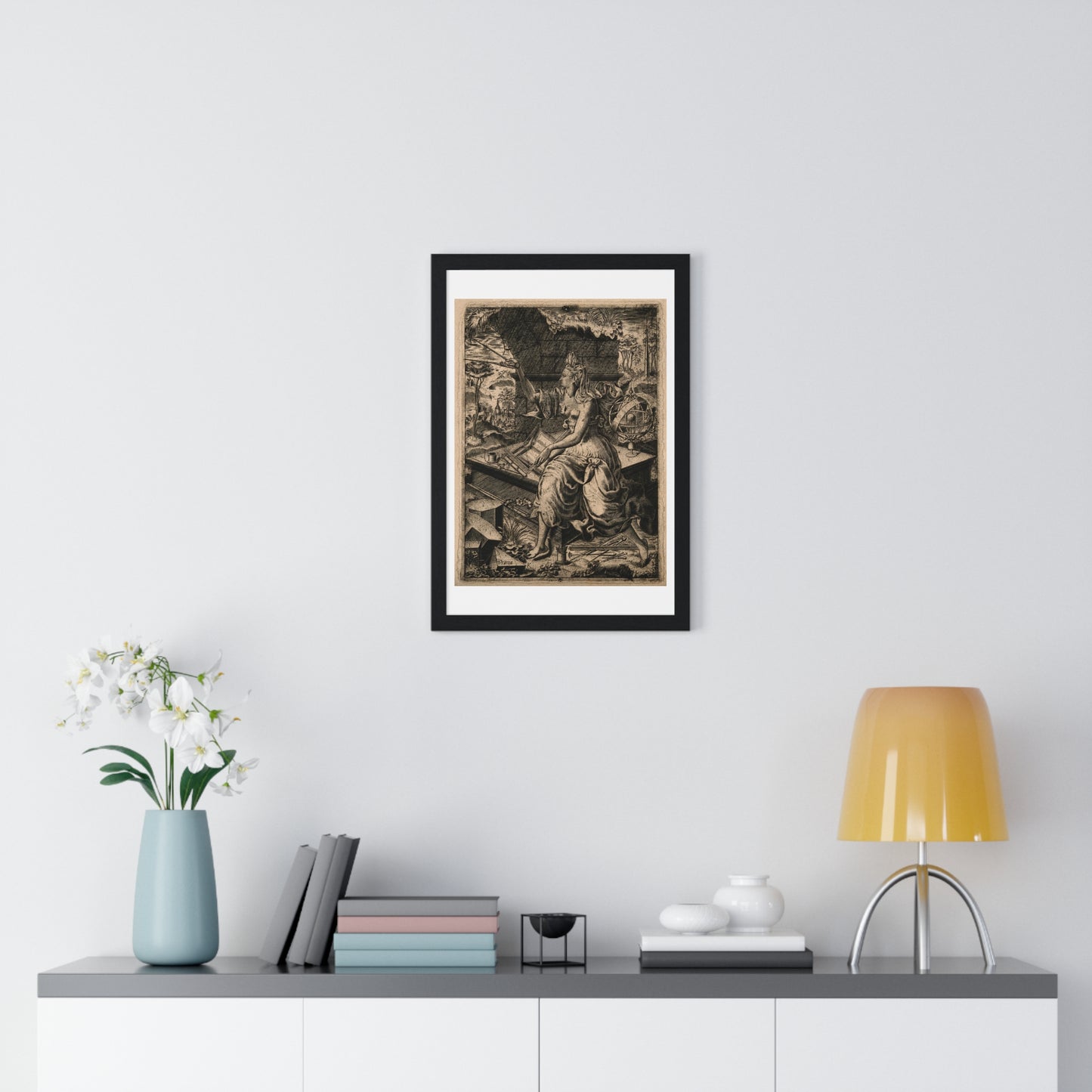 Urania, the Muse of Astronomy (17th Century) Engraving by Lucas Kilian, from the Original, Framed Print