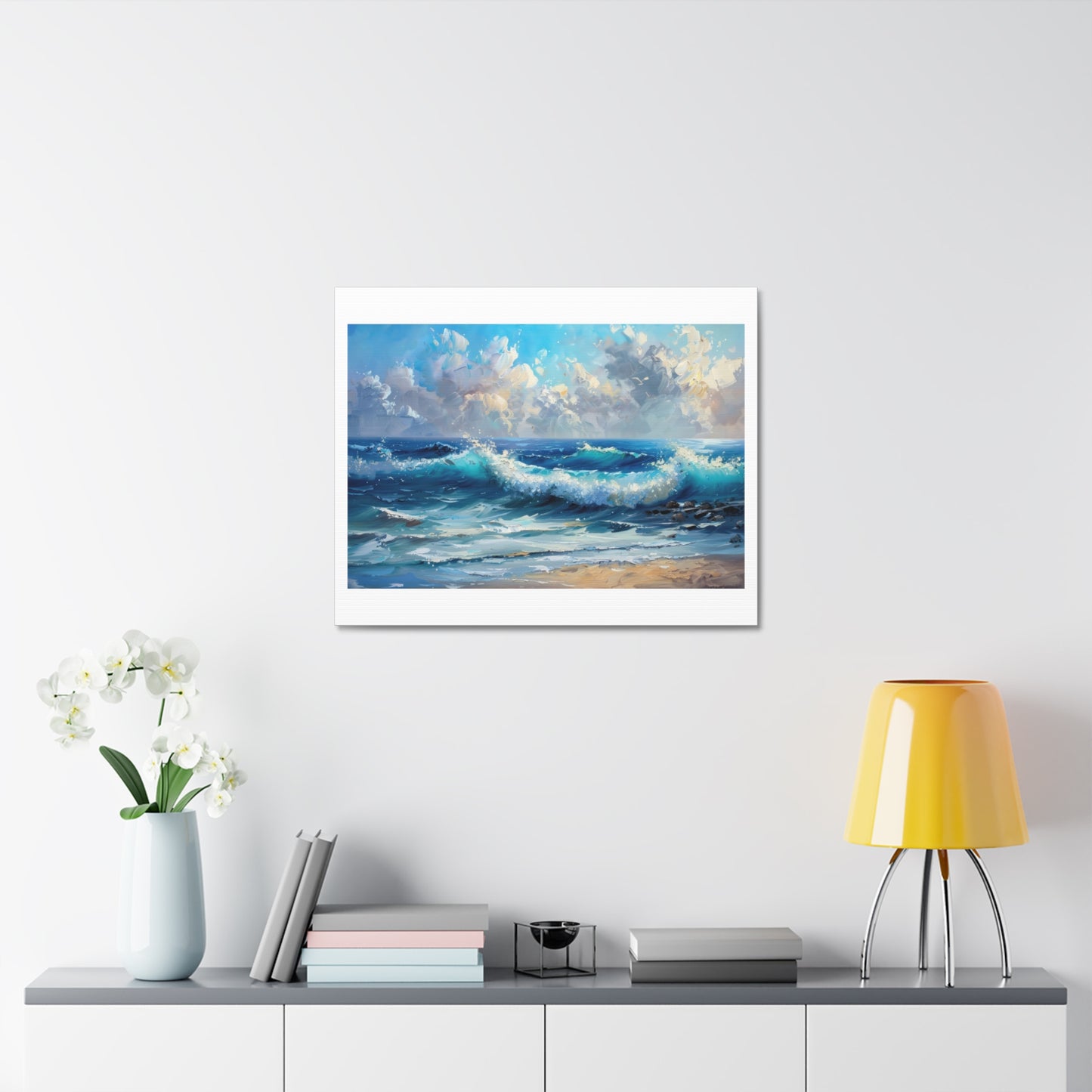 Chinese Style Painting of the Sea, Nature, Ocean 'Designed by AI' Art Print on Canvas