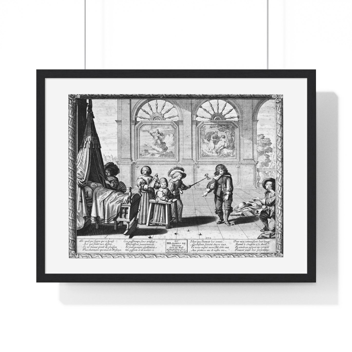 Children Playing with Toys, in the Background are Paintings of the Creation and the Creation of Adam, by Abraham Bosse (1636) Framed Print