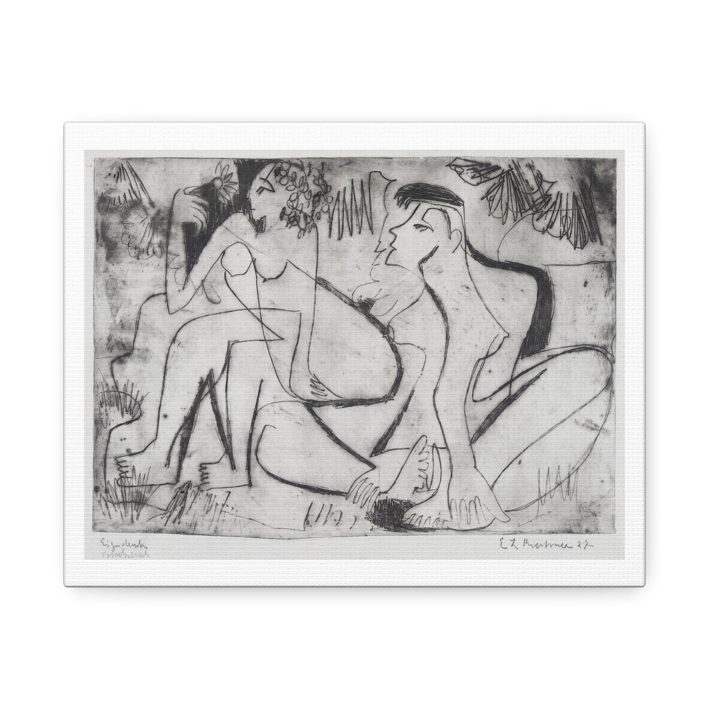Zwei Nackte Mädchen in Freien 'Two Naked Girls Outdoors' by Ernst Ludwig Kirchner, Art Print from the Original on Canvas