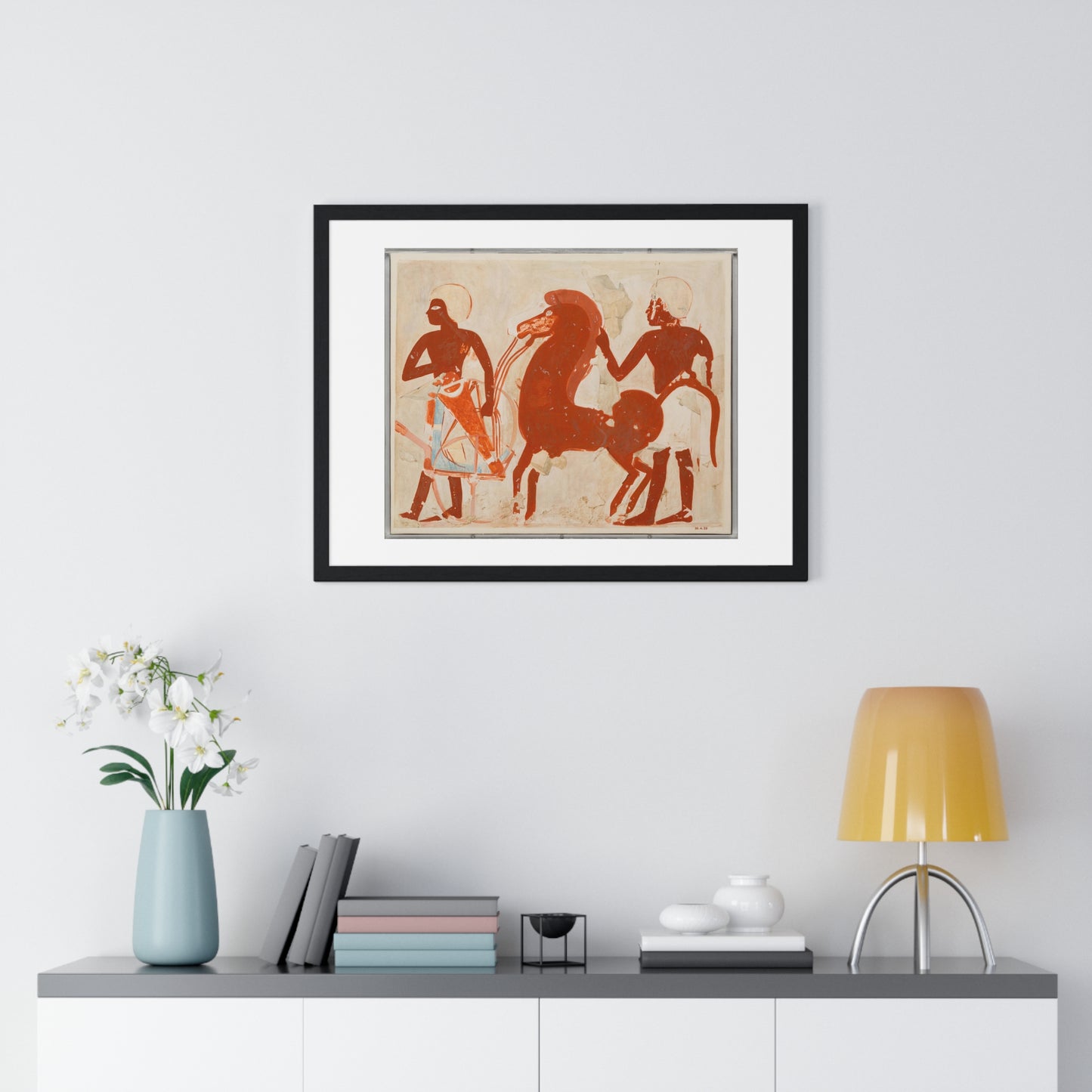 Offerings of a Chariot and Horse, Tomb of Userhat (1922) by Charles K Wilkinson from the Original, Framed Art Print