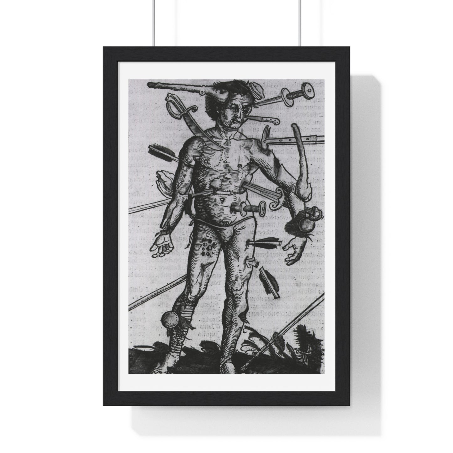 Wound Man (1519) by Hans von Gersdorff from 'Feldtbuch der Wundartzney', from the Original, Framed Print