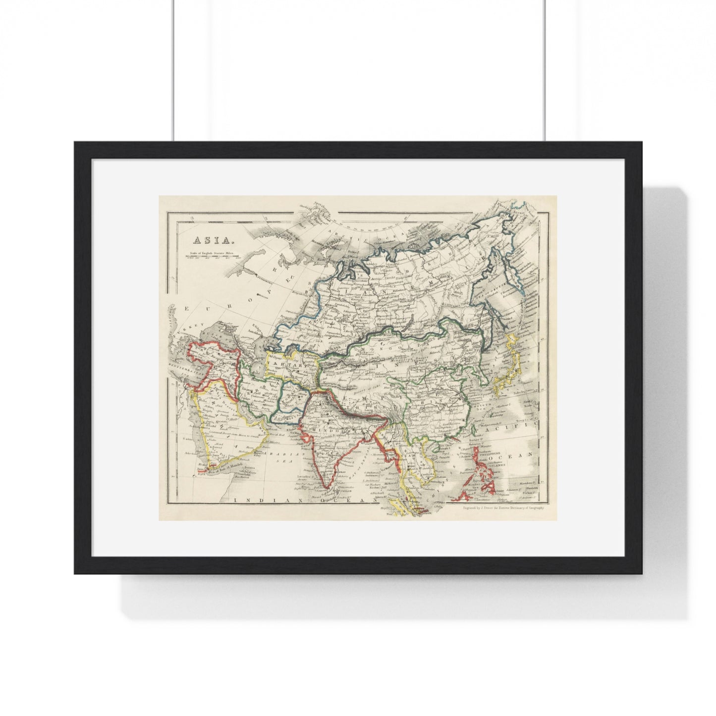 Antique Map of Asia from 'Beeton's Dictionary of Geography' (1868) by Samuel Orchart Beeton, from the Original, Framed Art Print