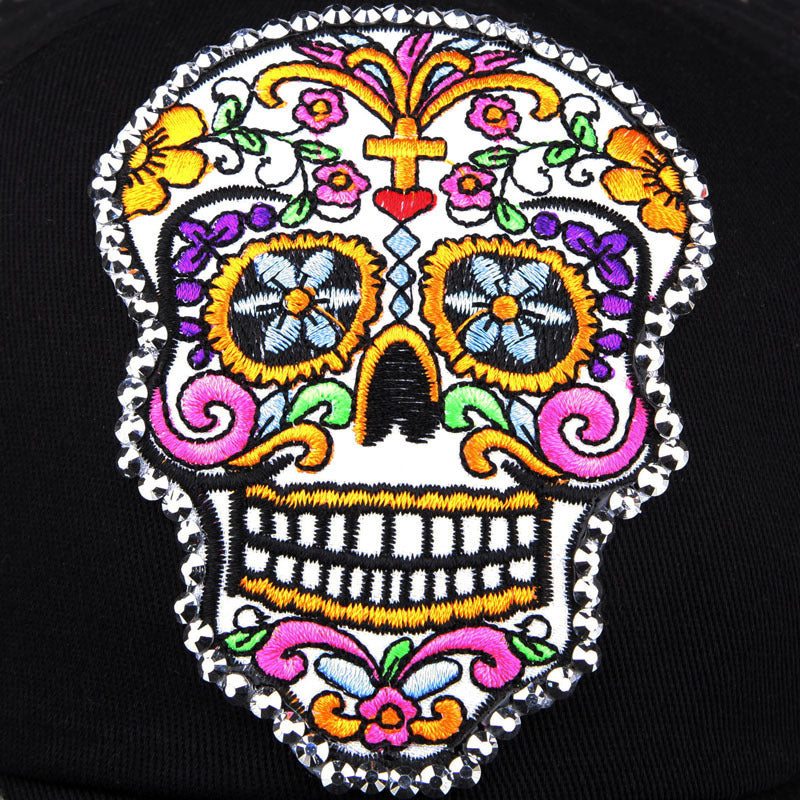 Skull Embroidery Applique Diamond Baseball Cap