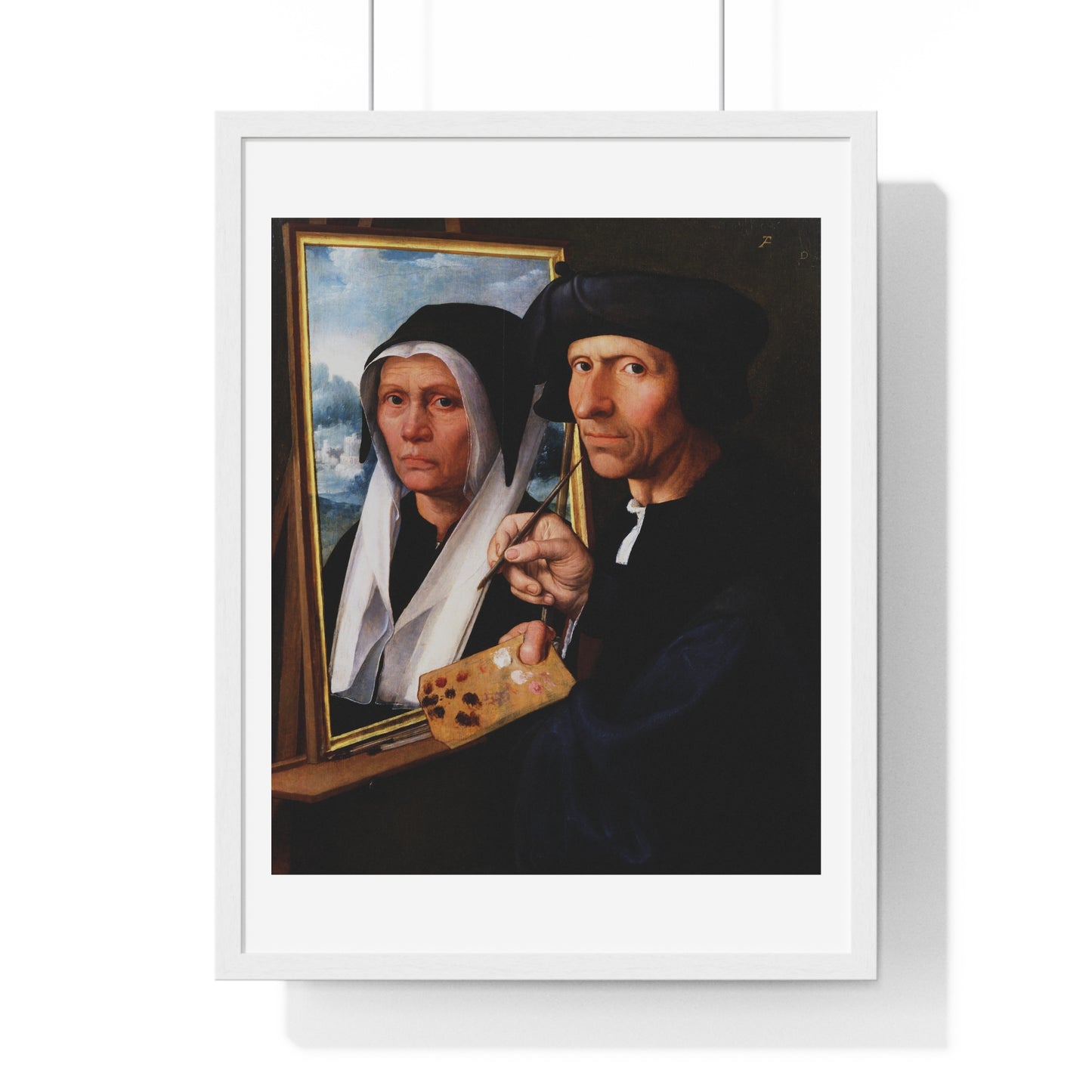 Jacob Cornelisz van Oostsanen Painting a Portrait of His Wife (circa 1550) by Dirck Jacobsz, from the Original, Framed Print
