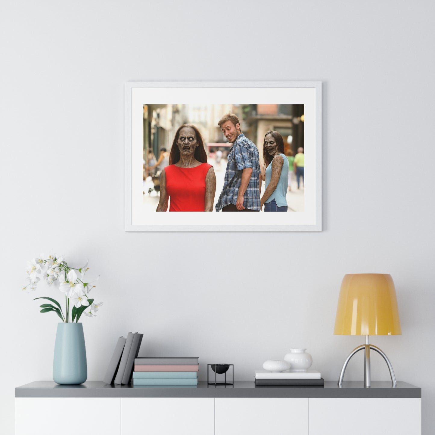 Distracted Boyfriend Meme Art, the Grotesque Reality of it All, Framed Art Print