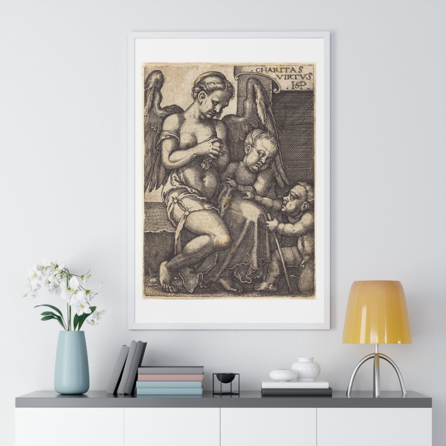 Charitas (1539) Engraving by Sebald Beham, from the Original, Framed Art Print