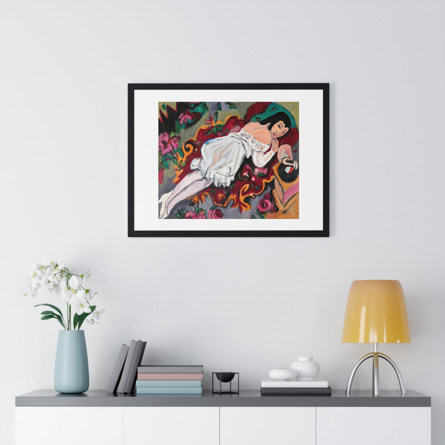 Girl in White Chemise (1914) by Ernst Ludwig Kirchner, from the Original, Framed Art Print