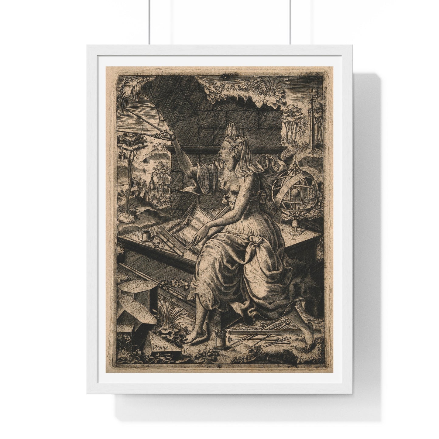 Urania, the Muse of Astronomy (17th Century) Engraving by Lucas Kilian, from the Original, Framed Print