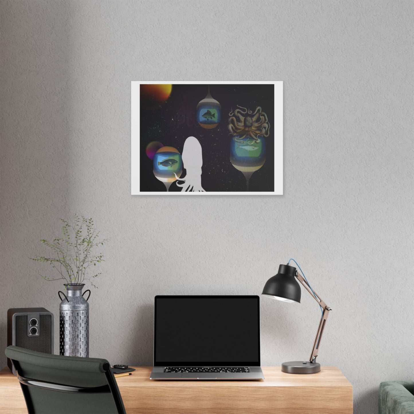 Visitors at the Exotic Earth Acquarium 'Designed by AI' Canvas Art Print