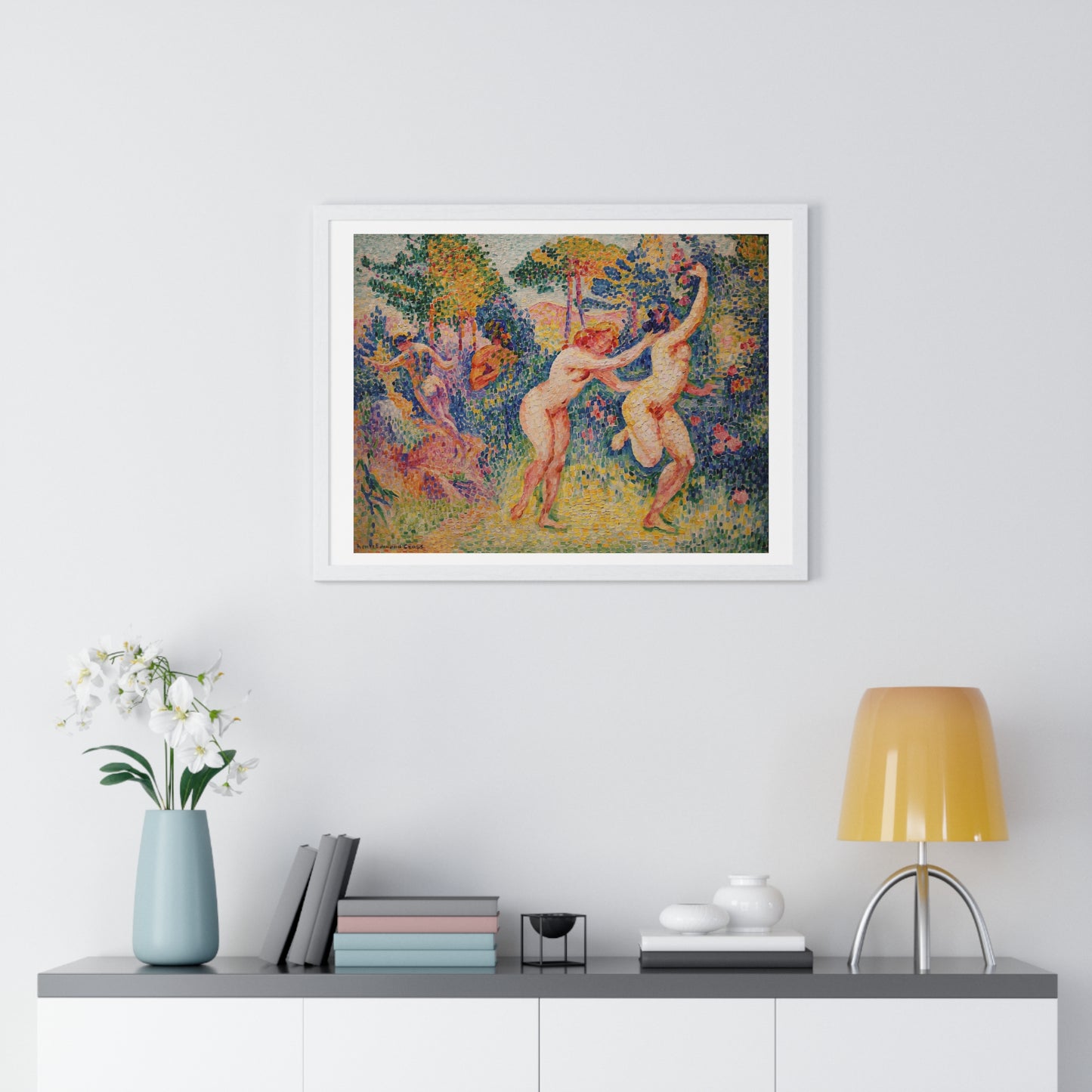 Two Running Nymphs 'La Fuite des Nymphes' (1906) by Henri-Edmond Cross, from the Original, Framed Art Print