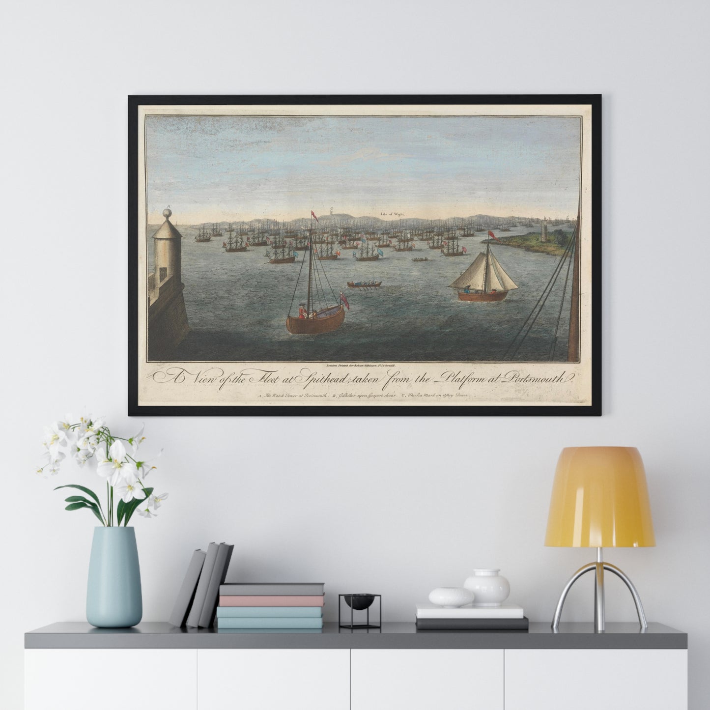 A View of the Fleet at Spithead, Taken from Stone Common near Exbury Distant Upwards of Three Leagues, from the Original, Framed Art Print