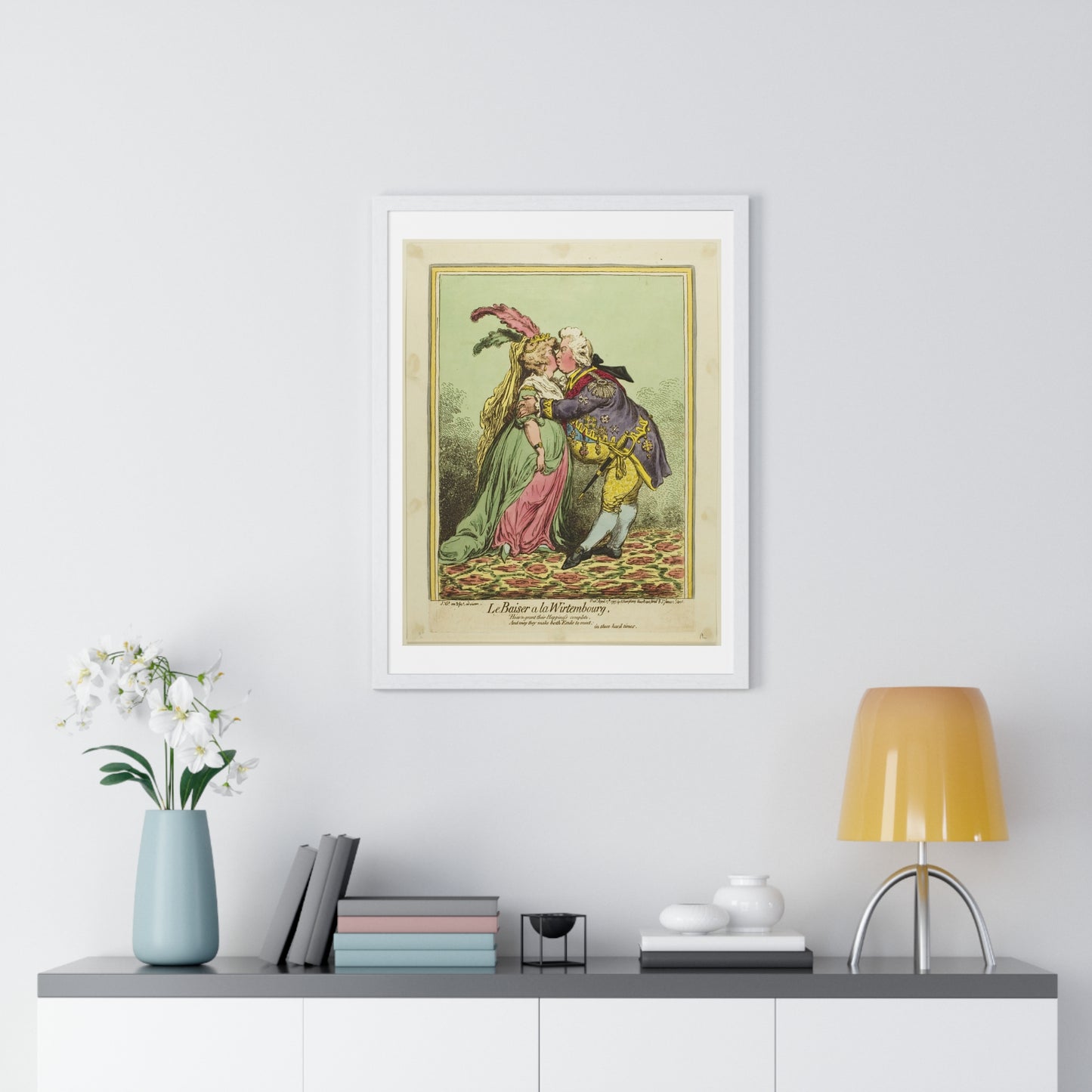 The Kiss at Würtemberg (1797) by James Gillray, from the Original, Framed Art Print