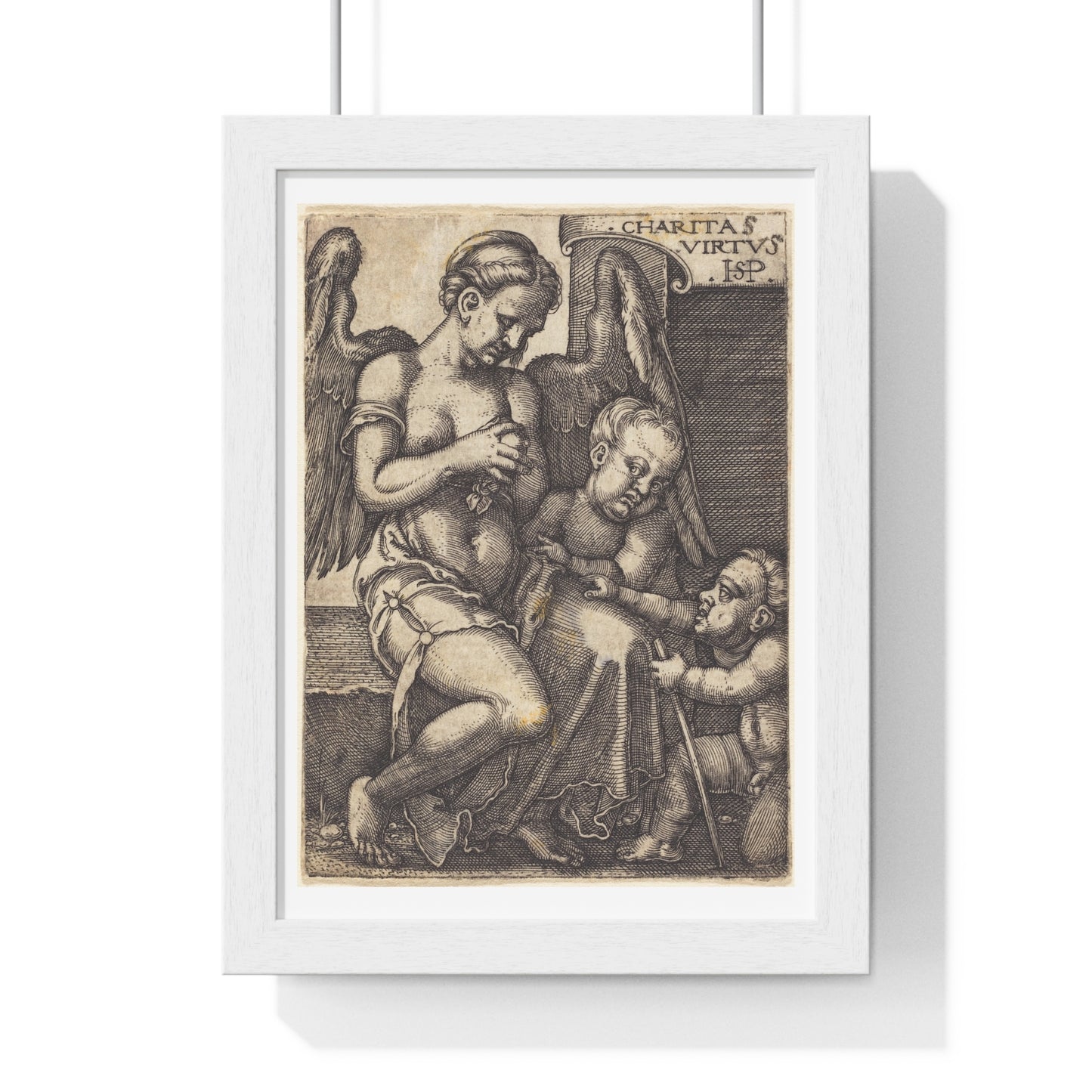 Charitas (1539) Engraving by Sebald Beham, from the Original, Framed Art Print