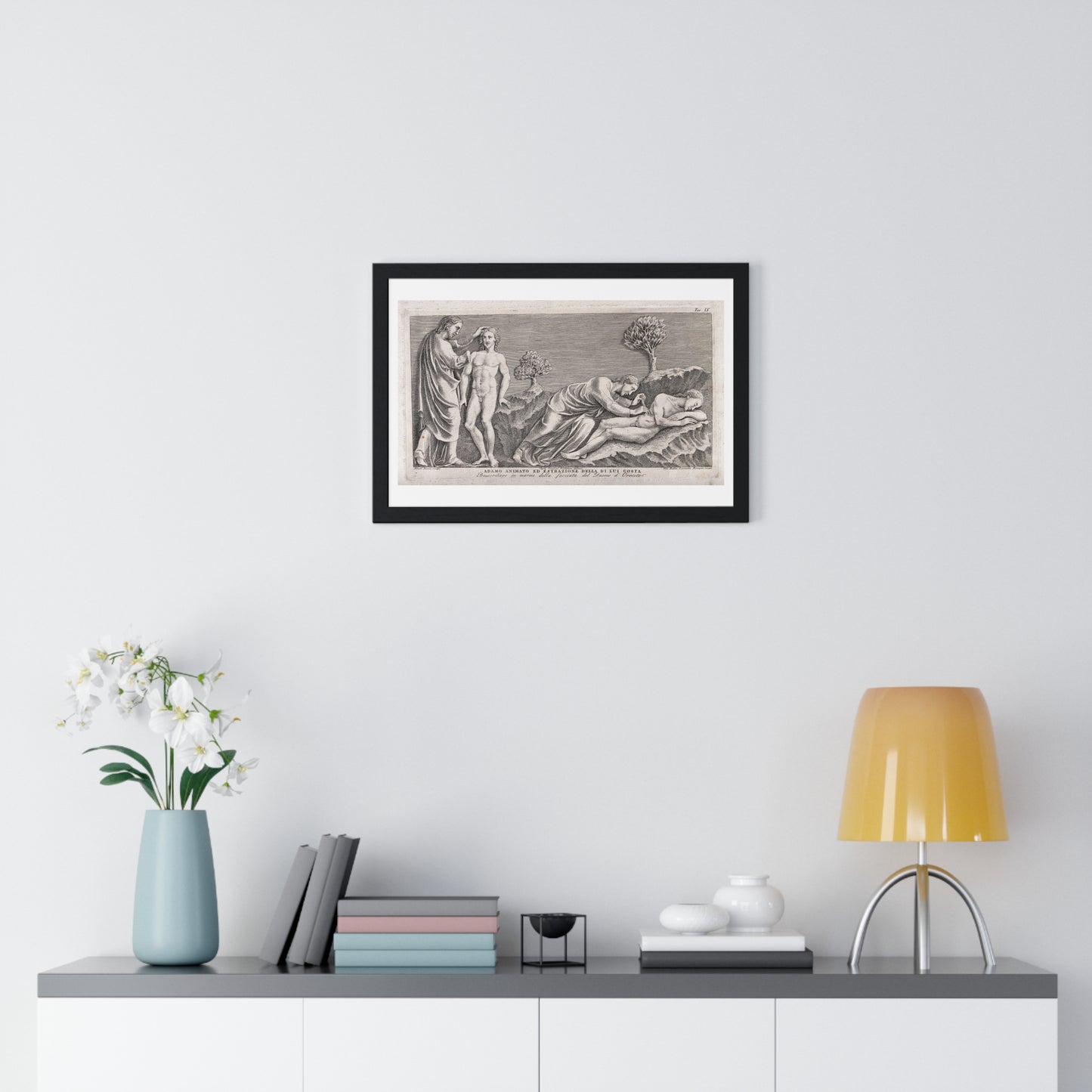 God Animates Adam and Operates on his Rib, Etching by Giovanni Leonetti after Carlo Cencioni after Nicola Pisano, Framed Print