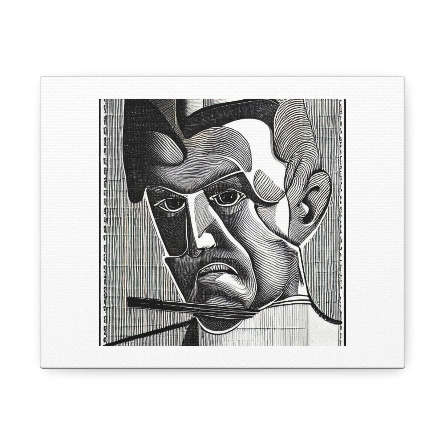 A Hot Man Portrait Line Drawing 'Designed by AI' on Canvas