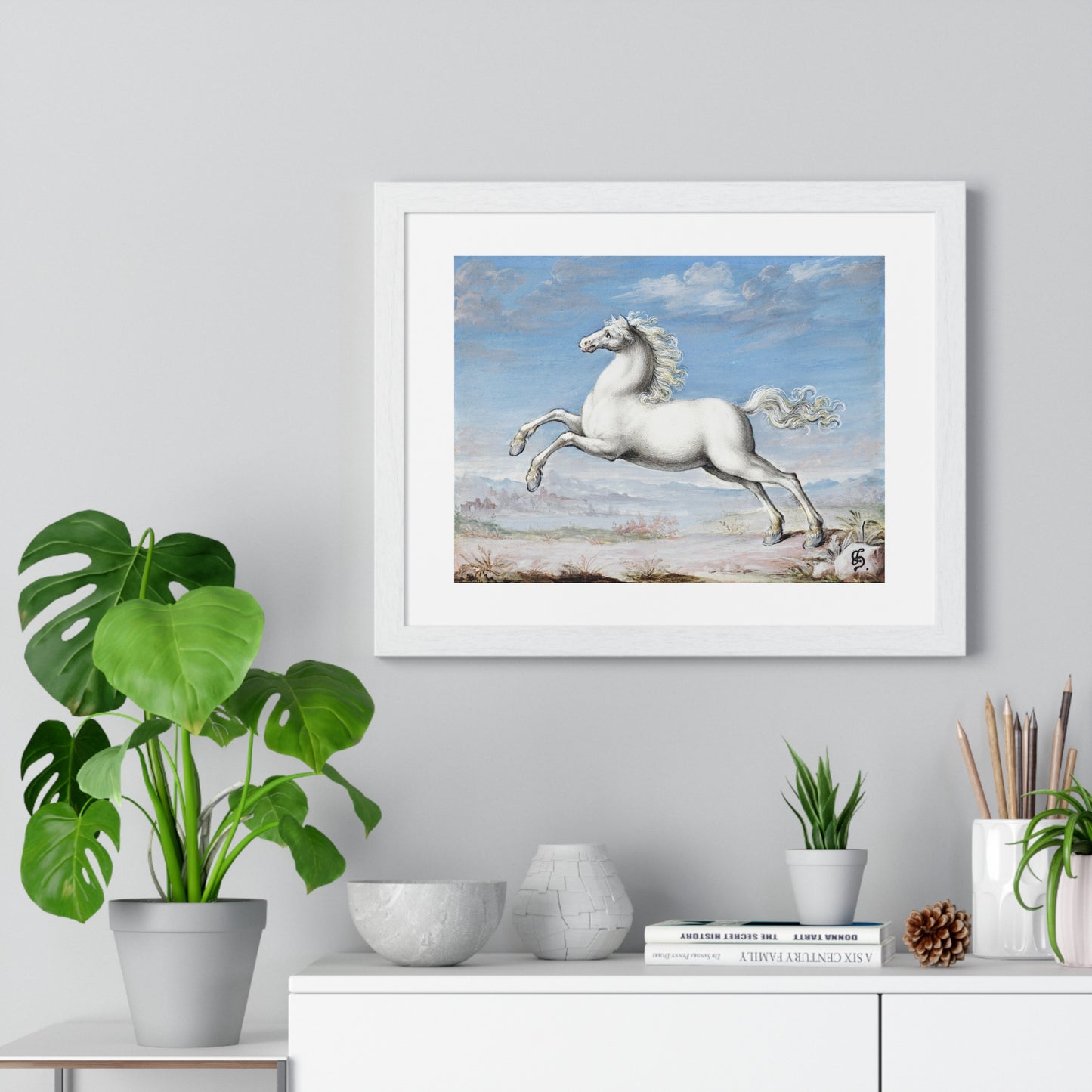 White Horse (1552–1601) by Joris Hoefnagel, from the Original, Framed Art Print