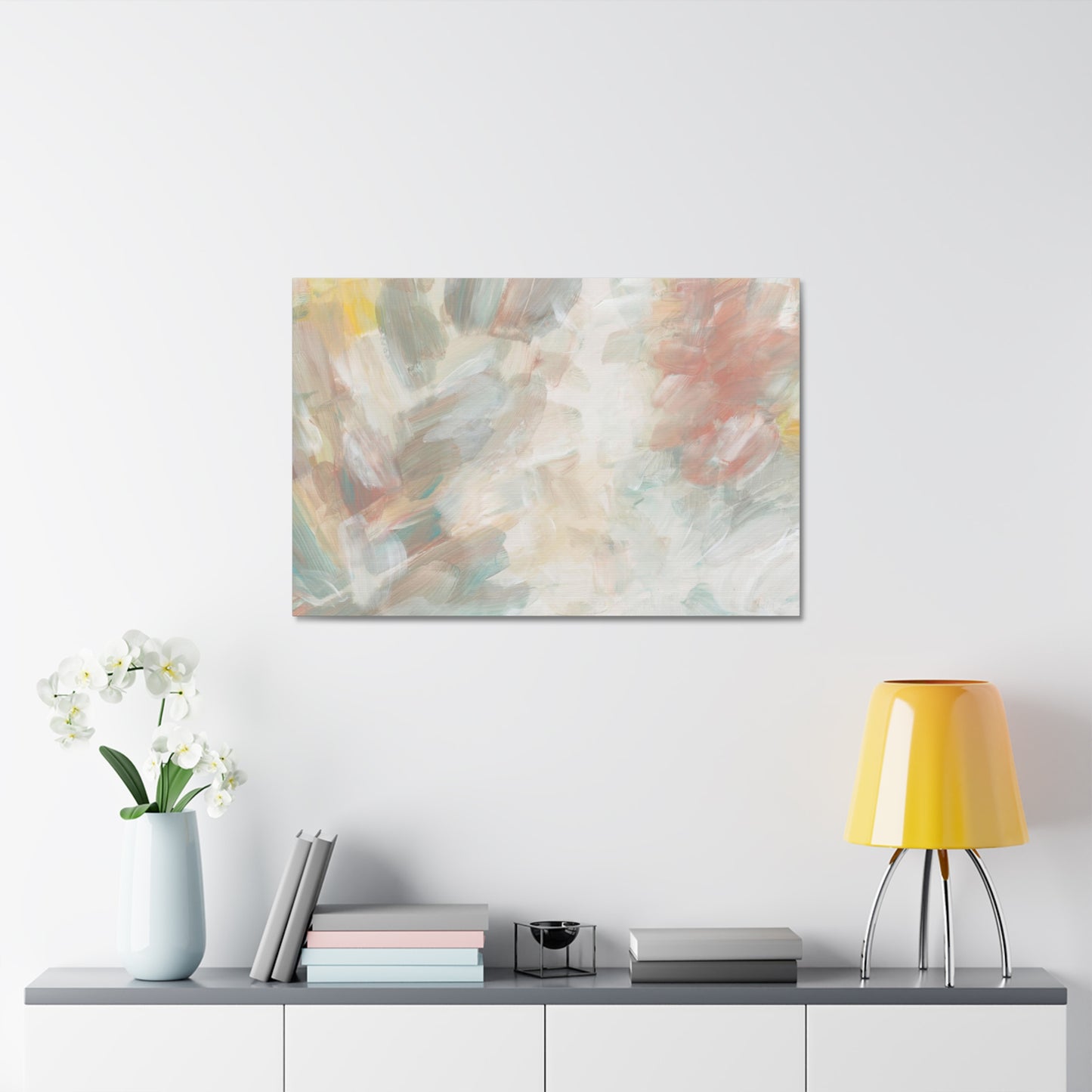 Acrylic Hand Drawn Smear Blot Abstract Art Print on Satin Canvas