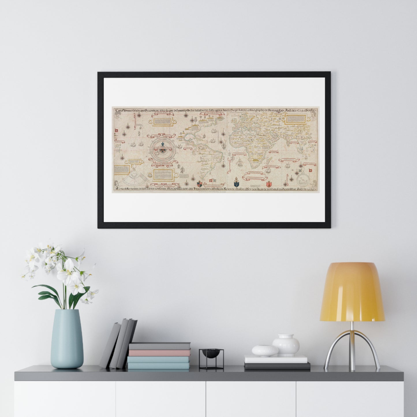 World Map (1527) by Diogo Ribeiro, from the Original, Framed Art Print