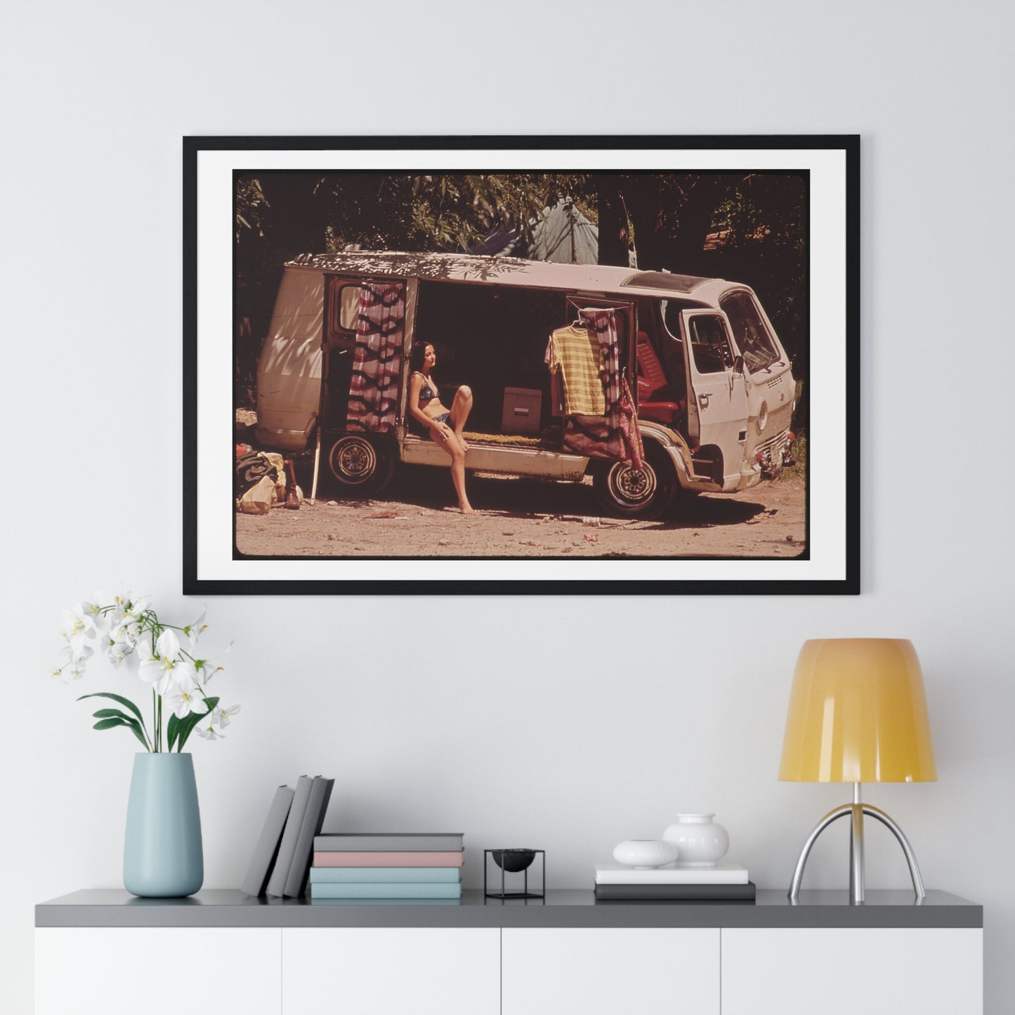 Vintage Photography, Campers at Garner State Park (1972) by Marc St Gil, from the Original, Framed Print