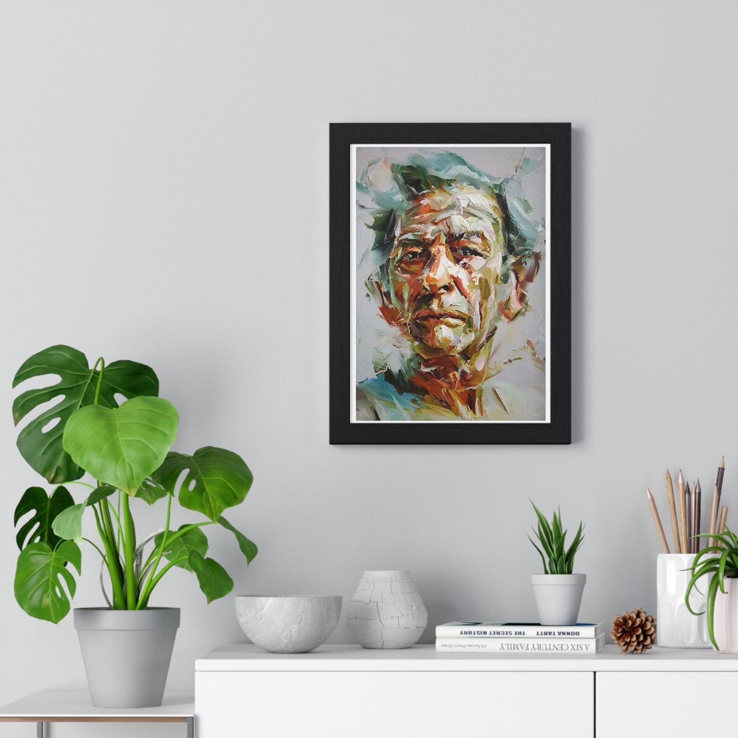 Male Portrait, Impasto Painting Style 'Designed by AI' Framed Art Print