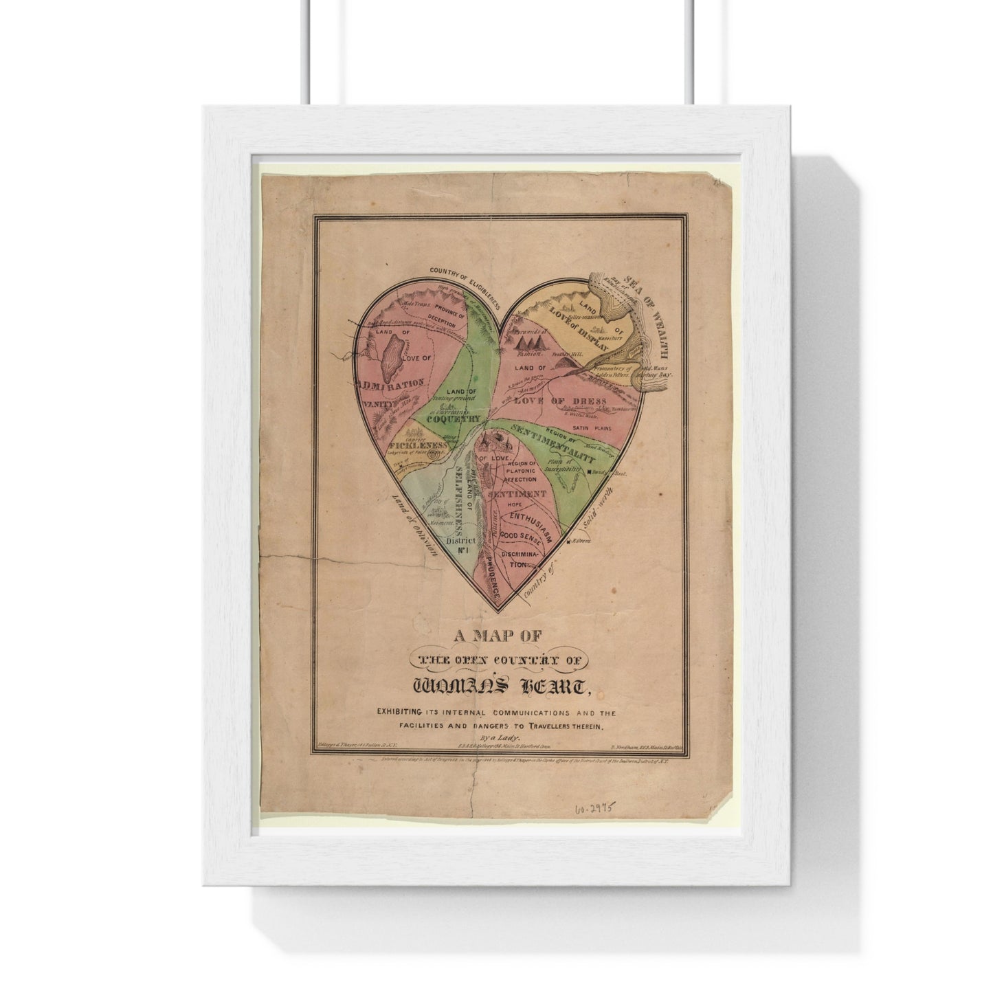 A Map of the Open Country of Woman's Heart (1833-1842) from the Original, Framed Art Print