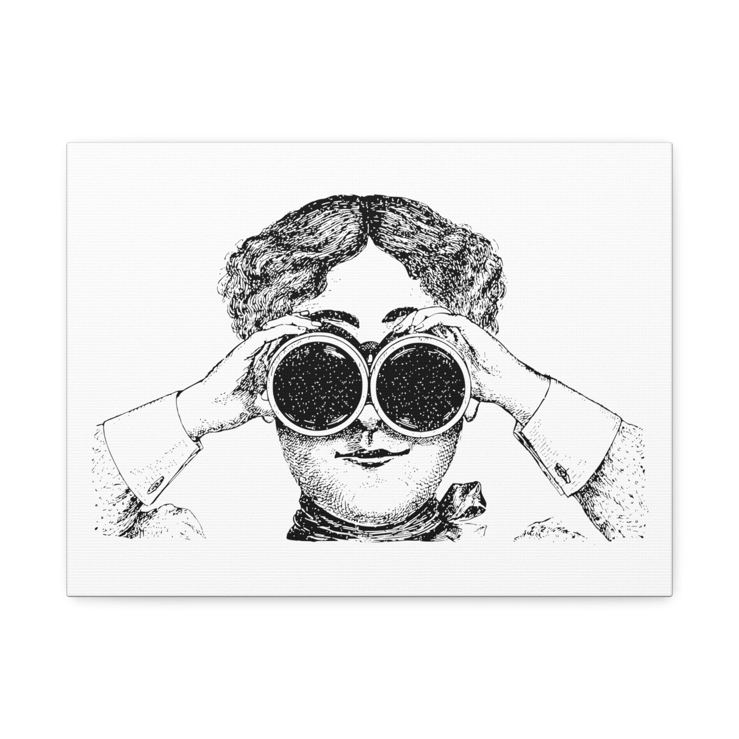 Adventurer Using Binoculars, Cartoon Art Print on Canvas