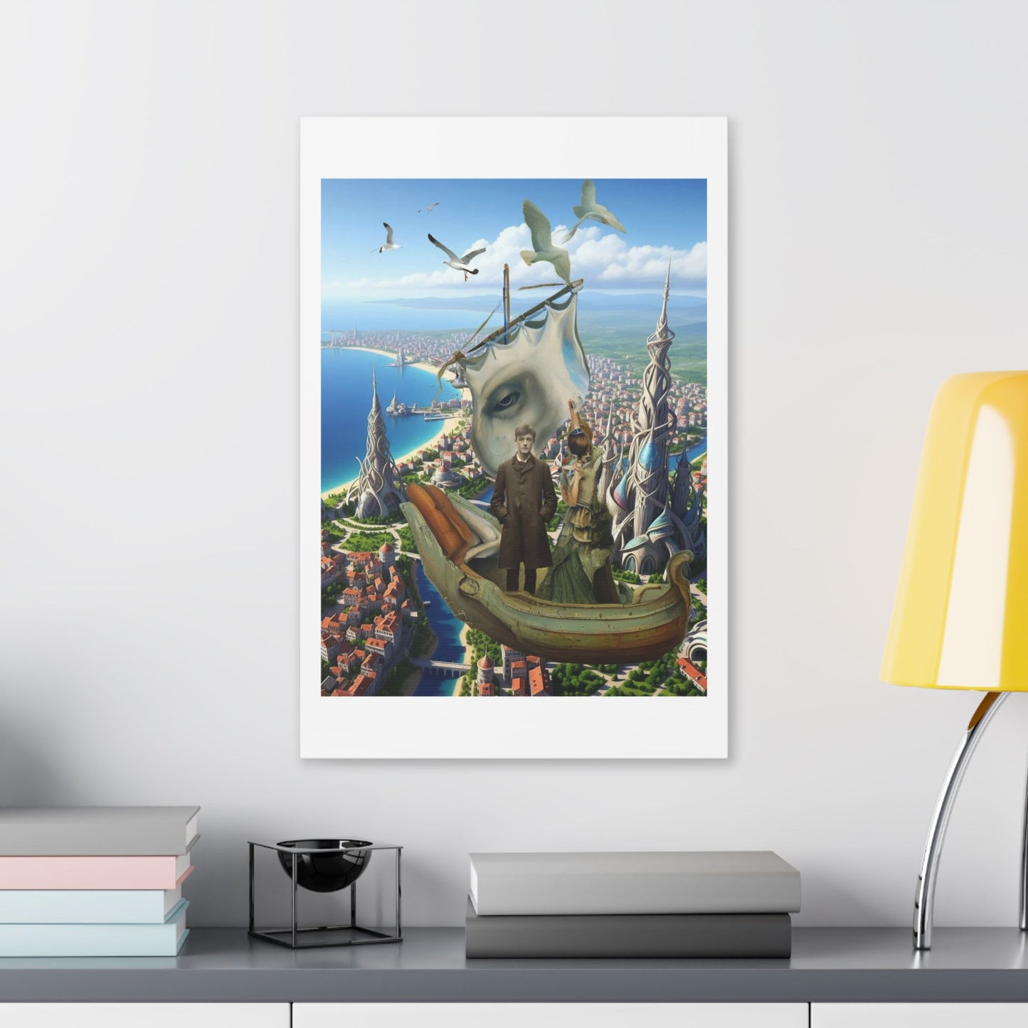 Tales of a Drunken Ship, Surrealist Art, Acrylic and Ink on Cardstock 'Designed by AI' Canvas Print
