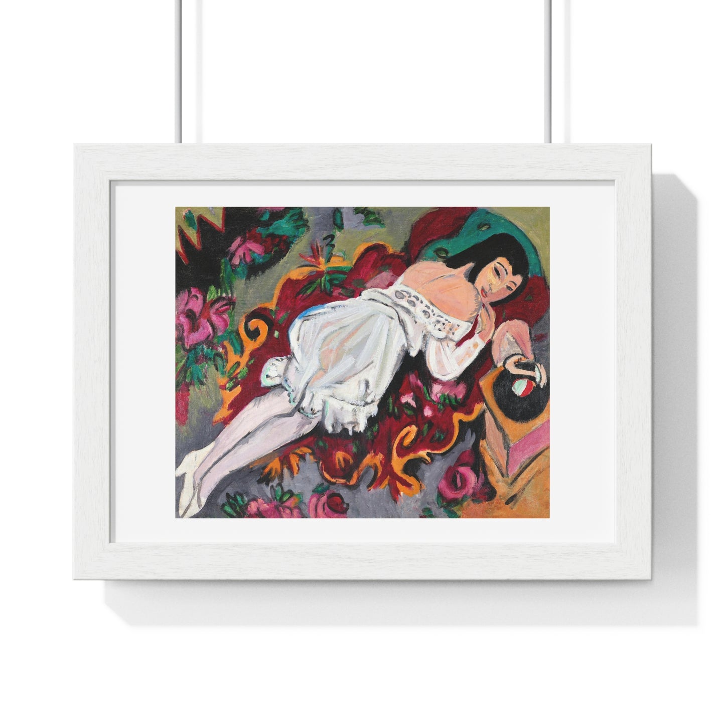 Girl in White Chemise (1914) by Ernst Ludwig Kirchner, from the Original, Framed Art Print